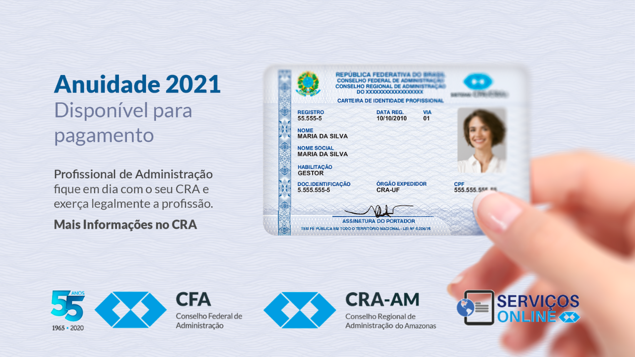 Leia mais sobre o artigo Anuidade 2021 CRA-AM disponível para pagamento