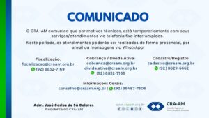 Leia mais sobre o artigo Comunicado CRA-AM
